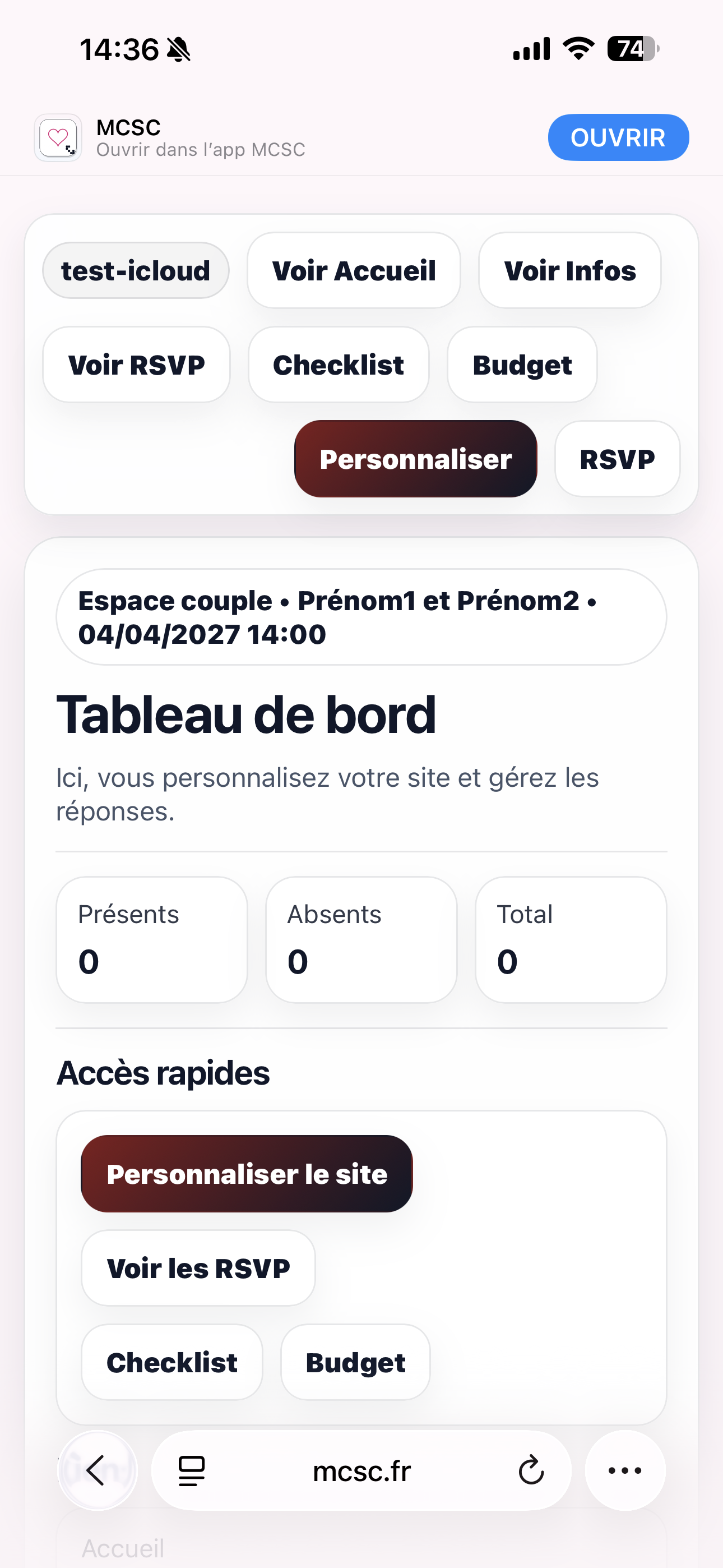 Capture espace couple — Dashboard